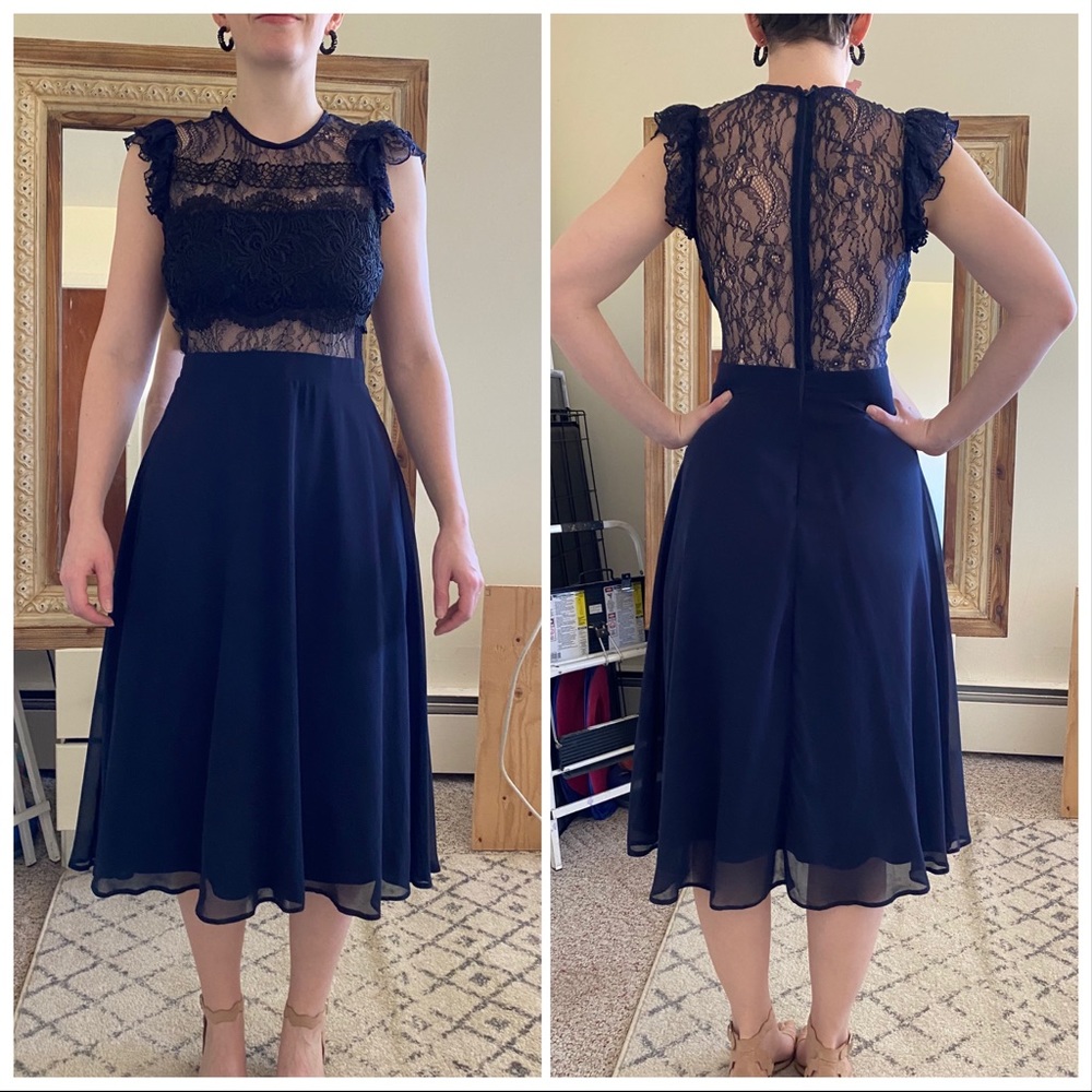 ASOS Navy and Black Lace Midi Wedding Guest Dress